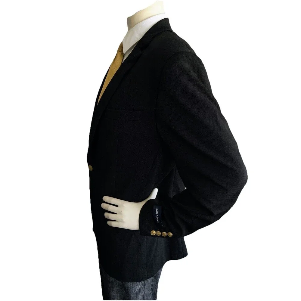 New Barabas Men Blazer 46R Formal Dinner Jacket Gold Buttons Slim Fit Black